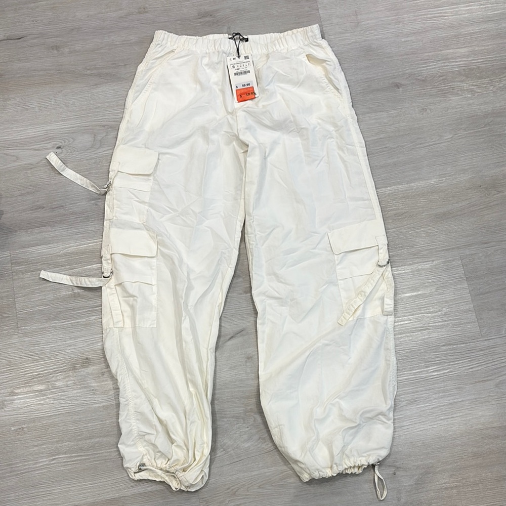 White Cargo Pants with Drawstring